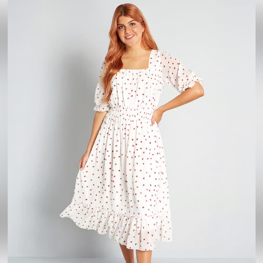 ModCloth White Strawberry Dress